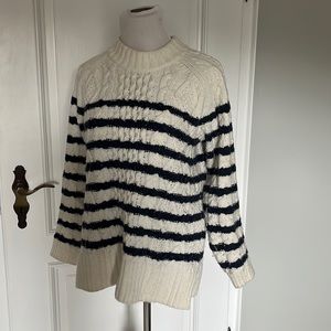 Madewell Cableknit Sweater in Blue and Cream Stripe - Small
